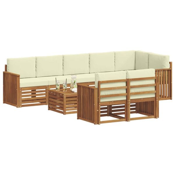 vidaXL Juegos de sof&aacute;s 9 pcs Natural y Crema Madera de Acacia S&oacute;lida