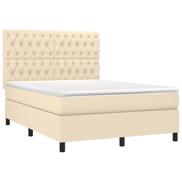 vidaXL Cama box spring colch&oacute;n y luces LED tela crema 140x200 cm