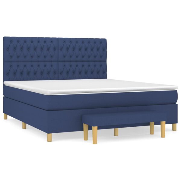 vidaXL Cama box spring con colch&oacute;n tela azul 180x200 cm