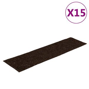 vidaXL Felpudos autoadhesivos para escaleras, 15 unidades, 76 x 20 cm, marr&oacute;n, rectangulares