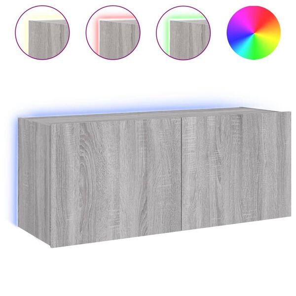 vidaXL Mueble de TV de pared con luces LED gris Sonoma 100x35x41 cm