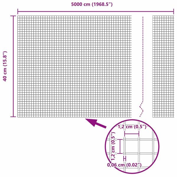 vidaXL Cerca de Alambre Soldado Plateado 0.4 x 50 m Acero