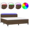 vidaXL Cama box spring colch&oacute;n luces LED tela marr&oacute;n oscuro 180x200cm