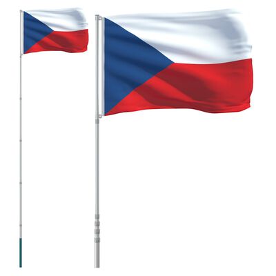 vidaXL Mástil y bandera de República Checa aluminio 5,55 m
