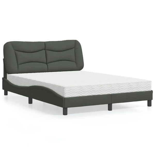 vidaXL Cama con colchón Hvar tela gris oscuro 140x190 cm