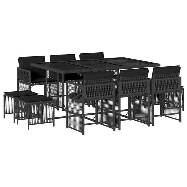 vidaXL Set de comedor jard&iacute;n 11 pzas con cojines rat&aacute;n sint&eacute;tico negro