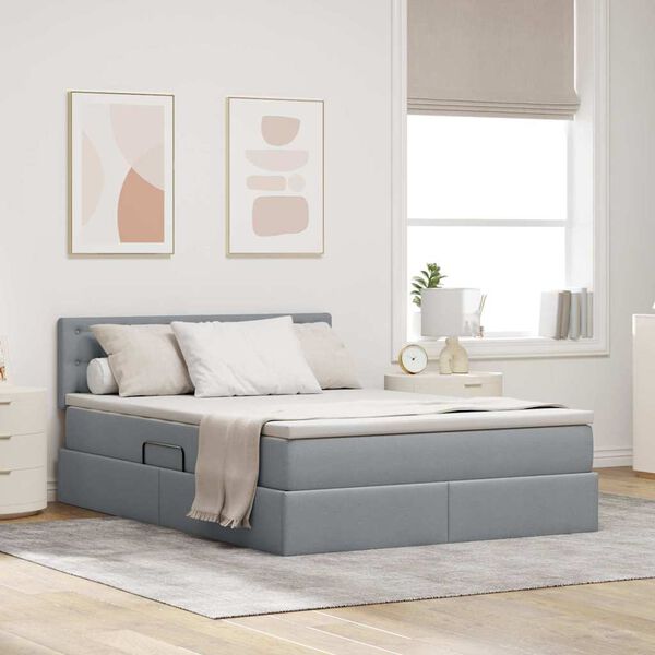 vidaXL Cama con almacenamiento y LED Gris Claro 140 x 190 cm tela