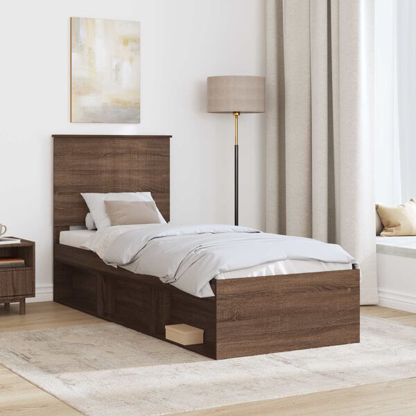 vidaXL Estructura de cama con cabecera Roble Marr&oacute;n 75 x 190 cm