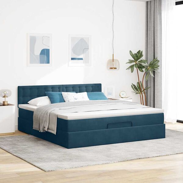 vidaXL Estructura de cama otomana con colch&oacute;n azul oscuro 160x200 cm