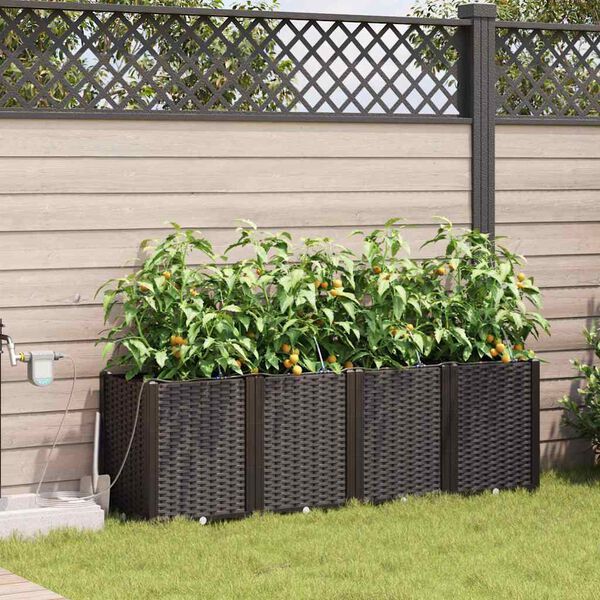 vidaXL Macetero de Jard&iacute;n 4 pcs Marr&oacute;n Pl&aacute;stico