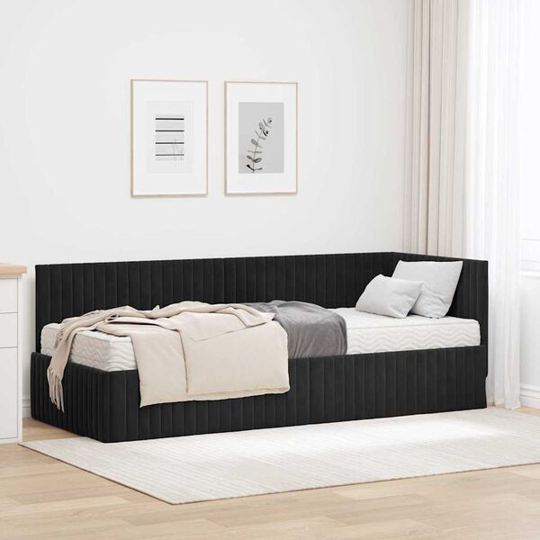 vidaXL Estructura de Cama Esquina con Colch&oacute;n 2 pcs Negro Terciopelo
