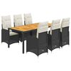 vidaXL Set de mesa y sillas de jard&iacute;n 7 pzas y cojines rat&aacute;n PE negro