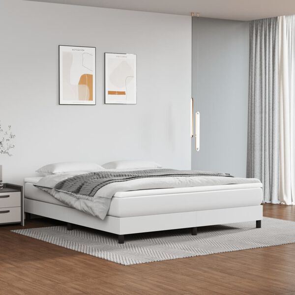 vidaXL Cama box spring con colchón cuero sintético blanco 160x200 cm