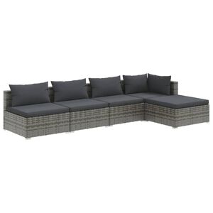 vidaXL Set de muebles de jard&iacute;n 5 pzas y cojines rat&aacute;n sint&eacute;tico gris