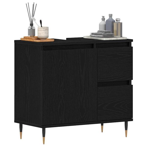 vidaXL Gabinete de Ba&ntilde;o con caj&oacute;n Roble Negro 65 x 33 x 60 cm