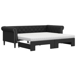 vidaXL Sof&aacute; cama nido con colch&oacute;n cuero sint&eacute;tico negro 90x200 cm