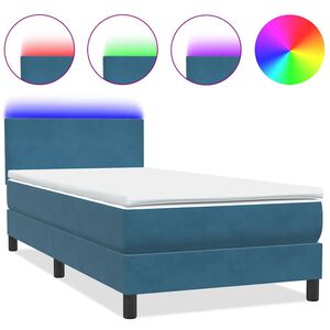vidaXL Cama box spring con colch&oacute;n y LED terciopelo azul oscuro 90x210 cm