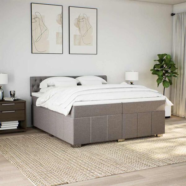 vidaXL Cama box spring con colch&oacute;n tela gris taupe 200x200 cm