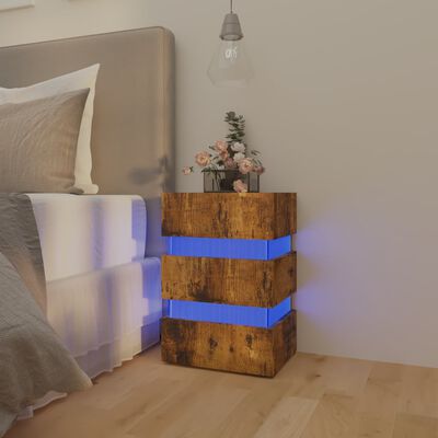vidaXL Mesita de noche LED madera ingeniería roble ahumado 45x35x67 cm
