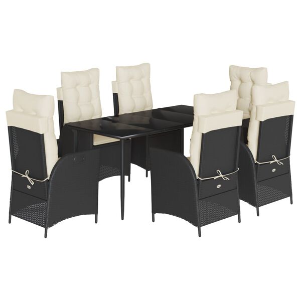 vidaXL Set de comedor de jard&iacute;n 7 pzas y cojines rat&aacute;n sint&eacute;tico negro