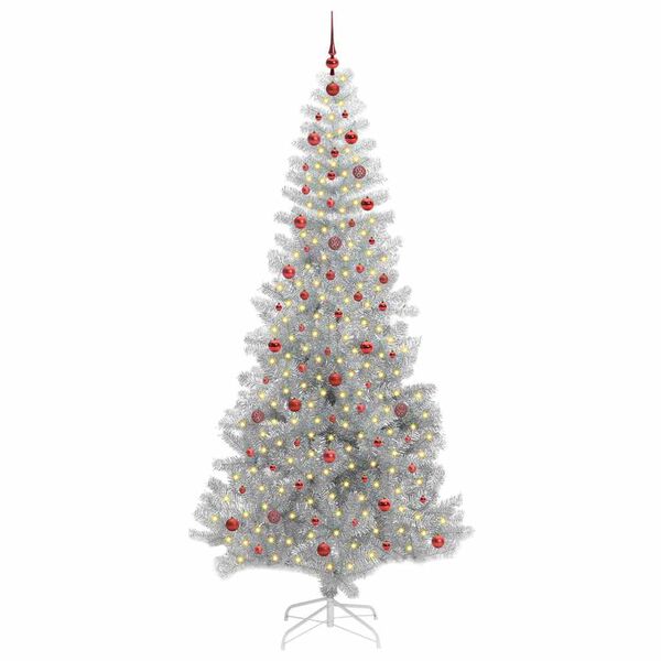 vidaXL Árbol de Navidad con 300 LED con soporte Plateado 240 cm PET