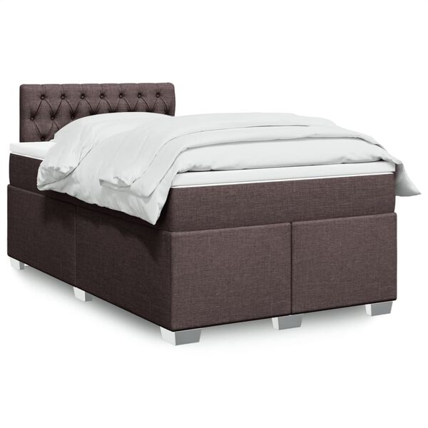 vidaXL Cama box spring con colch&oacute;n tela marr&oacute;n oscuro 120x190 cm