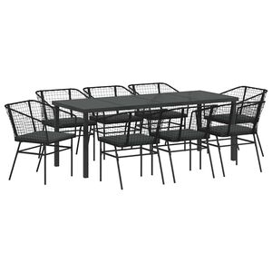 vidaXL Conjunto de Comedor de Jard&iacute;n 9 pcs Negro rat&aacute;n sint&eacute;tico