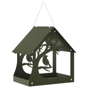 vidaXL Comedero colgante para p&aacute;jaros Acero Verde oliva