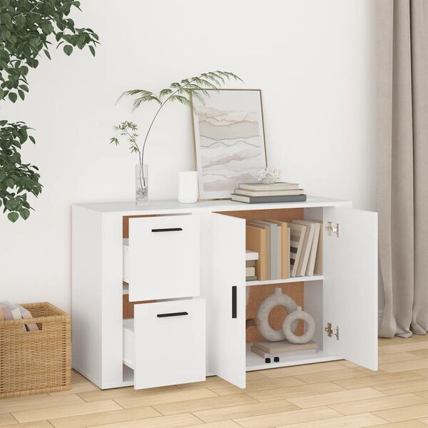 vidaXL Aparador de madera contrachapada blanco 100x33x59,5 cm