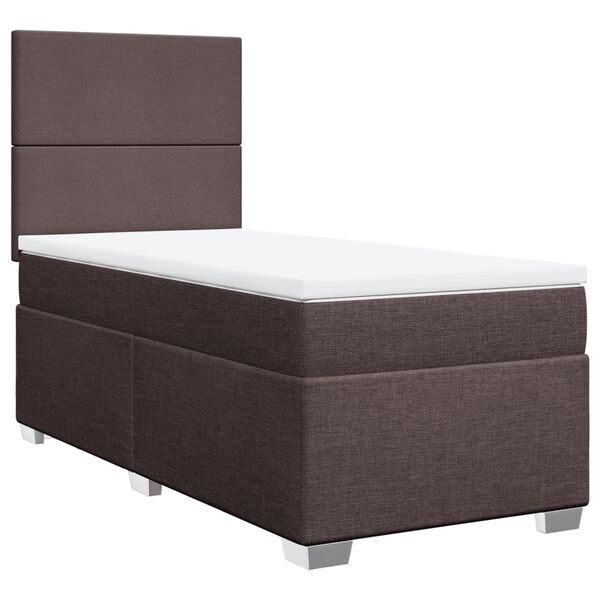 vidaXL Cama box spring con colch&oacute;n tela marr&oacute;n oscuro 90x190 cm