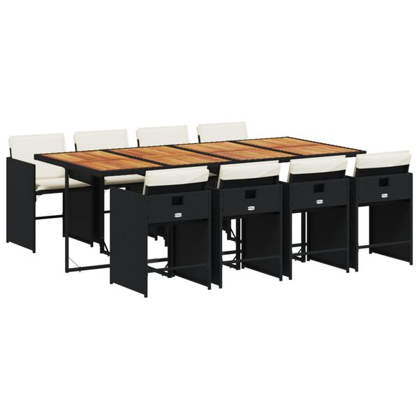 vidaXL Set de comedor de jard&iacute;n 9 pzas y cojines rat&aacute;n sint&eacute;tico negro