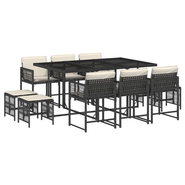 vidaXL Set de comedor jard&iacute;n 11 pzas con cojines rat&aacute;n sint&eacute;tico negro