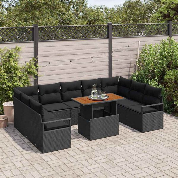 vidaXL Conjunto de sof&aacute; de jard&iacute;n 10 pcs Negro Polirat&aacute;n