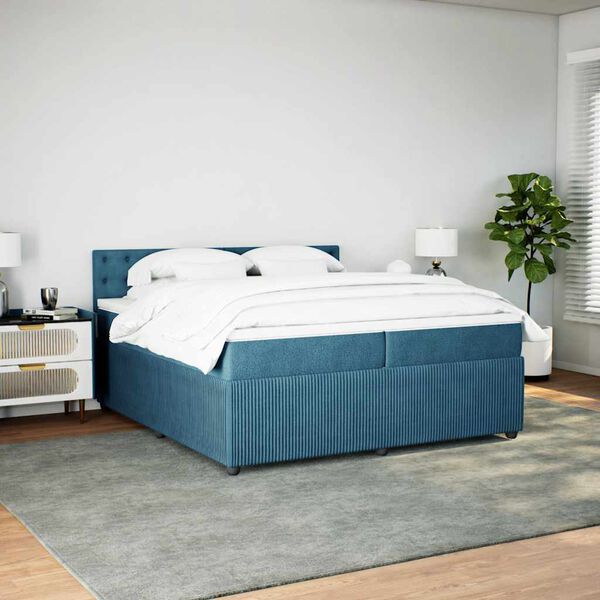 vidaXL Cama box spring con colch&oacute;n terciopelo azul 200x200 cm