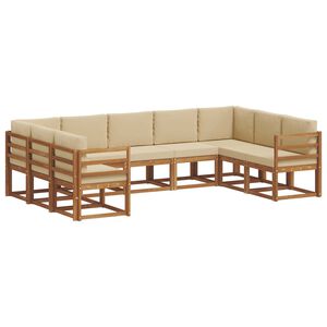 vidaXL Conjunto de sof&aacute;s de exterior con coj&iacute;n 9 pcs Natural y Beige