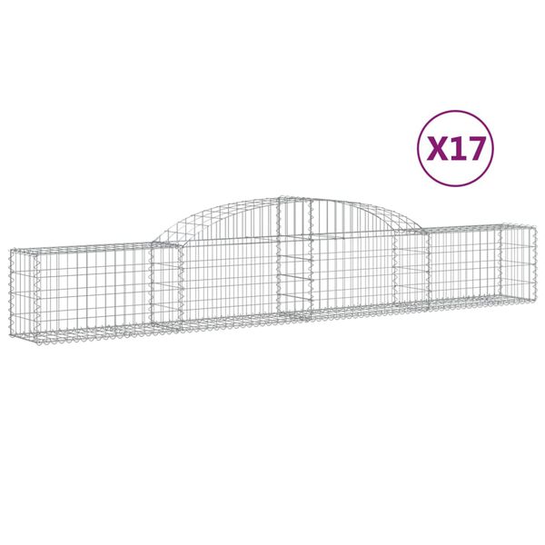 vidaXL Cestas de gaviones 17 uds forma de arco hierro 300x30x40/60 cm