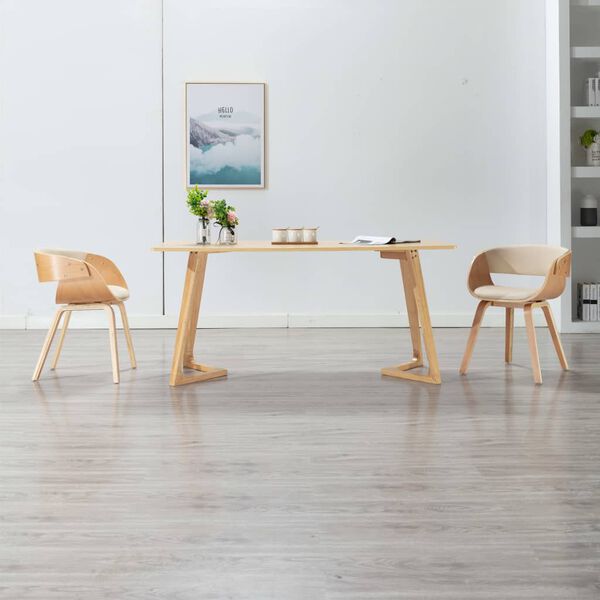 vidaXL Sillas de comedor 2 uds madera curvada y cuero sint&eacute;tico crema