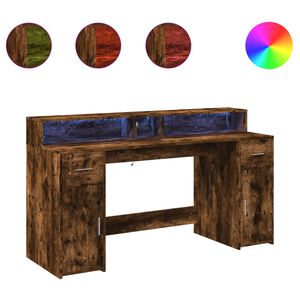 vidaXL Escritorio con LED madera ingenier&iacute;a roble ahumado 160x55x91 cm