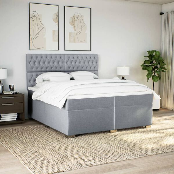 vidaXL Cama box spring con colch&oacute;n tela gris claro 200x200 cm