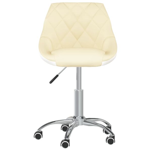 vidaXL Silla de comedor giratoria de cuero sint&eacute;tico crema y blanco
