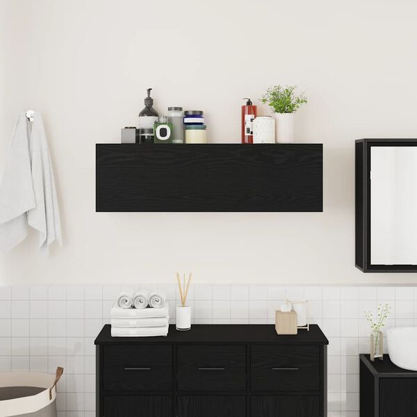 vidaXL Mueble de pared de ba&ntilde;o madera ingenier&iacute;a negro 100x25x30 cm