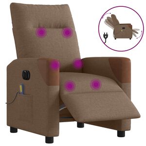 vidaXL Sill&oacute;n reclinable de masaje el&eacute;ctrico tela marr&oacute;n