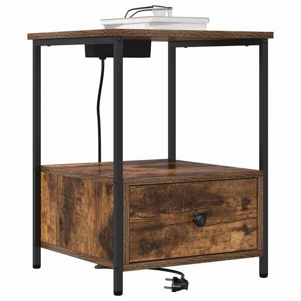 vidaXL Armario de Noche con caj&oacute;n Roble ahumado 42 x 41 x 56 cm