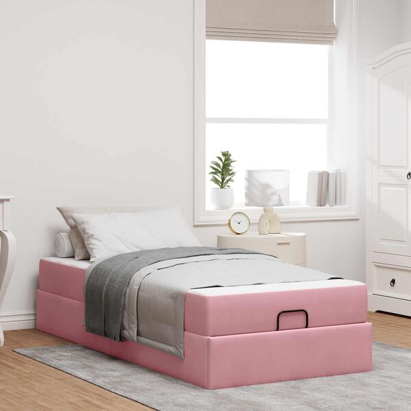 vidaXL Estructura de cama con colch&oacute;n 2 pcs Rosa Terciopelo