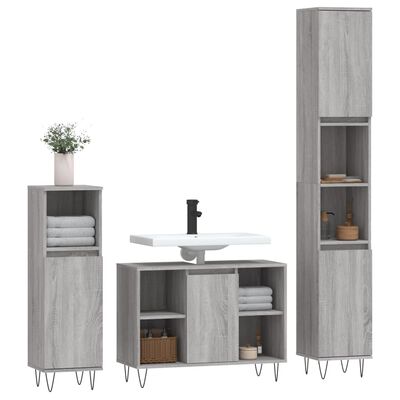 vidaXL Set de muebles de baño 3 pzas madera contrachapada gris sonoma