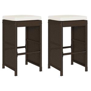 vidaXL Taburetes de cocina con cojines 2 uds rat&aacute;n sint&eacute;tico marr&oacute;n