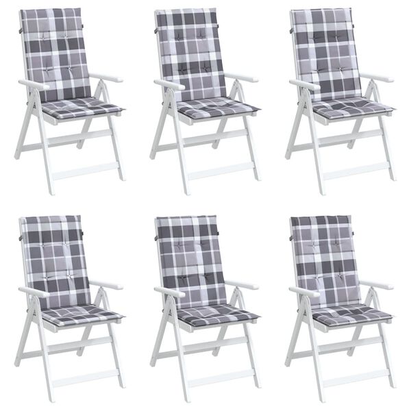 vidaXL Coj&iacute;n silla jard&iacute;n respaldo alto 6 uds cuadros gris 120x50x3 cm