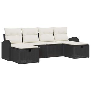 vidaXL Juego de Sof&aacute; 6 uds. Negro y crema rat&aacute;n sint&eacute;tico