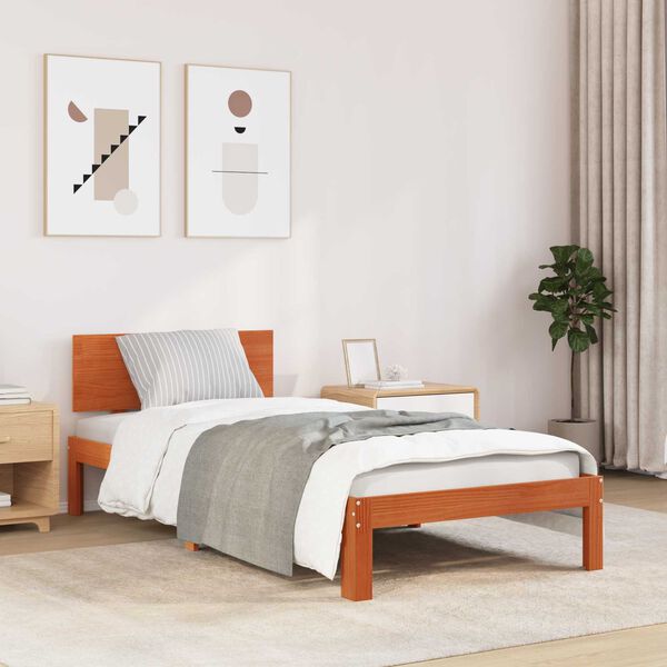 vidaXL Estructura de cama con cabecera Marr&oacute;n cera 90 x 200 cm