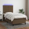 vidaXL Cama box spring colch&oacute;n y luces LED tela marr&oacute;n oscuro 90x190cm